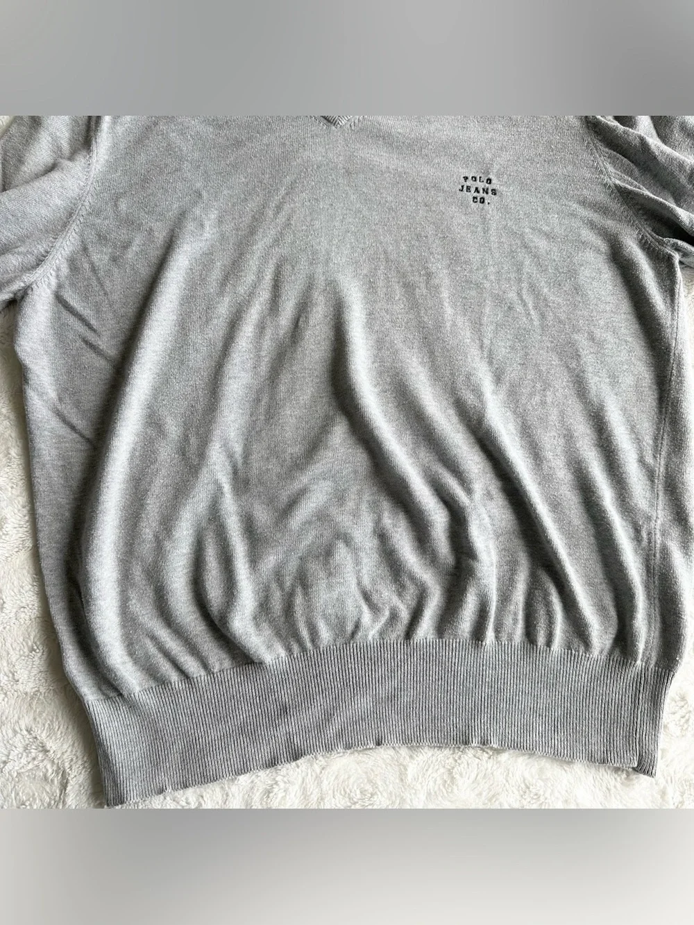 Vintage Polo Jeans Co Sweater Pullover Mens XL Gray Ralph Lauren Knit V-Neck Vtg